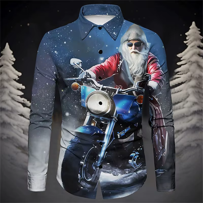 Chemise de noël imprimée père noël pour hommes