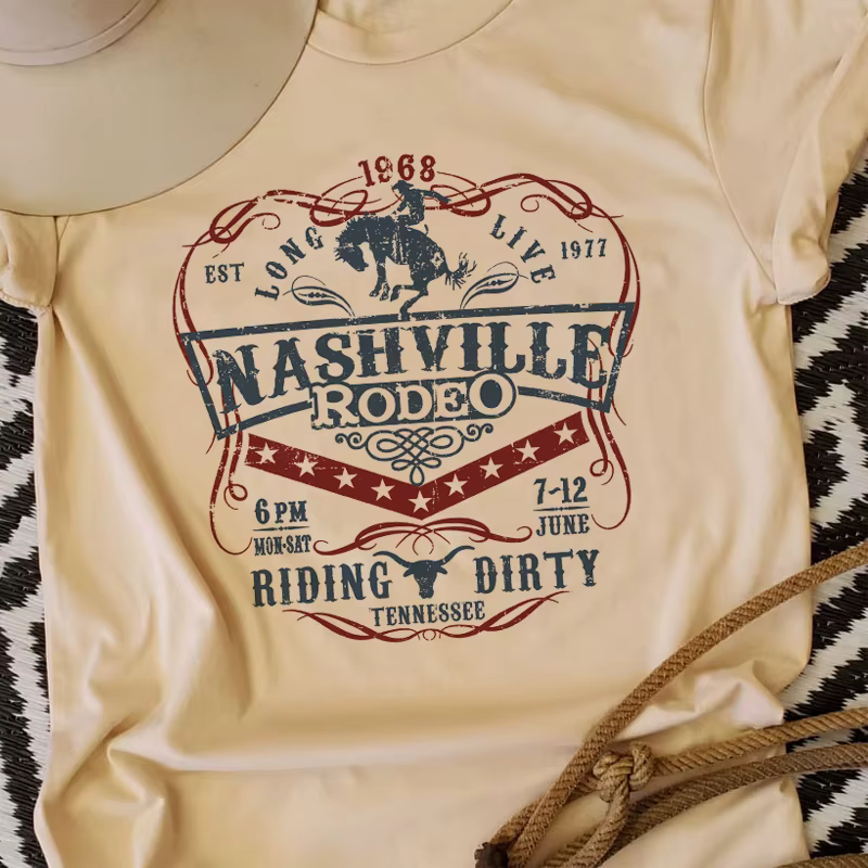 Nashville Rodeo Western graphique T-Shirt femme Vintage Cowgirl Tennessee pays musique