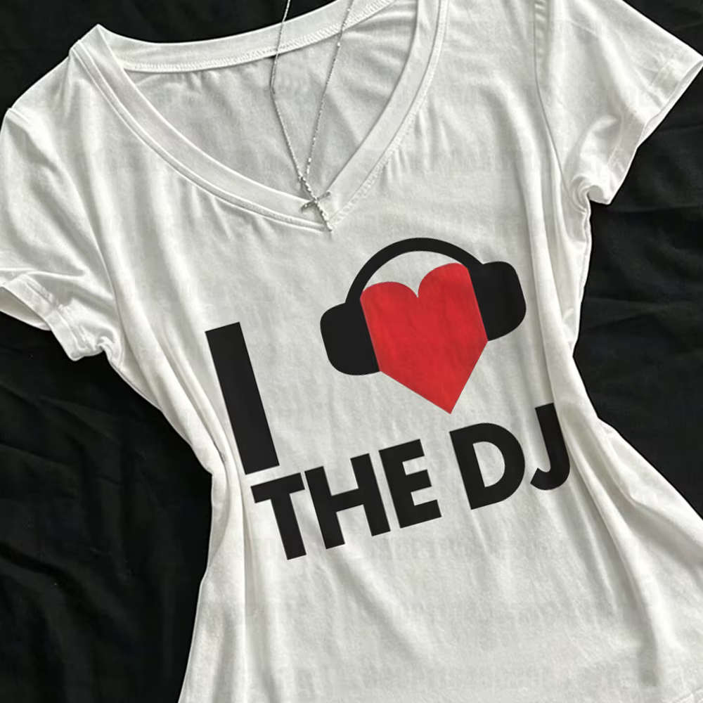 T-shirt blanc imprimé « I Love DJ »