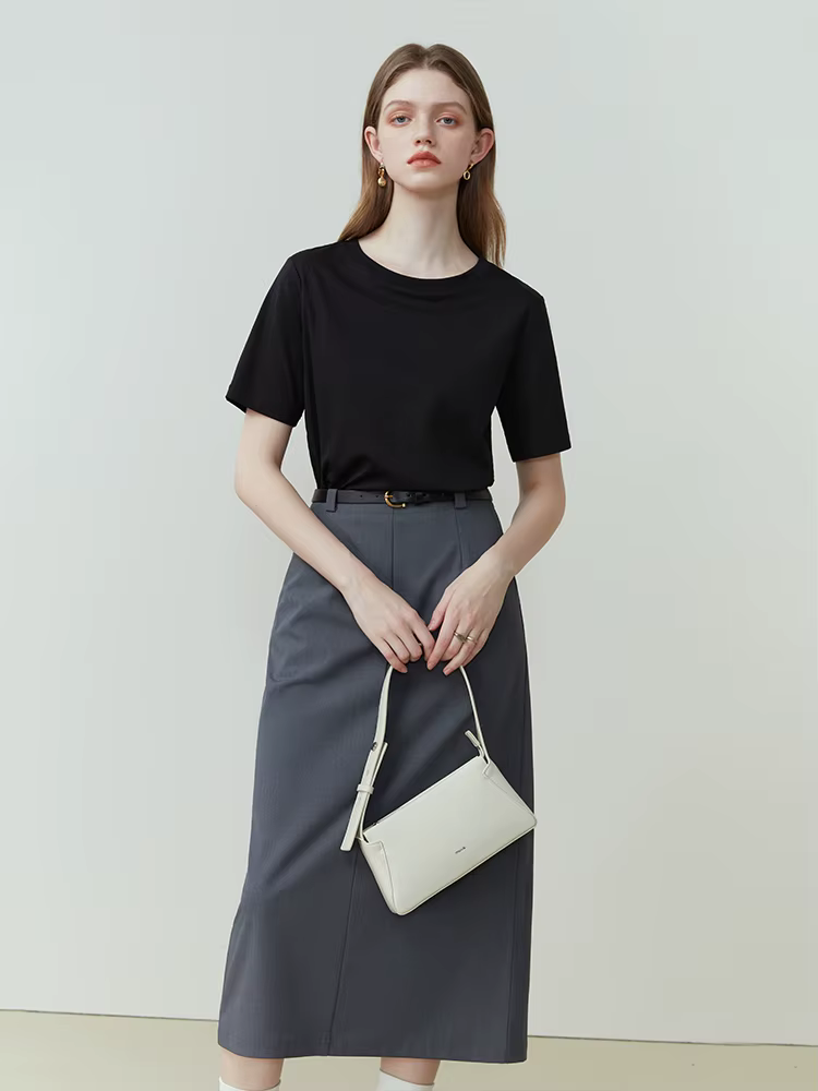 FSLE 100% coton T-Shirt à manches courtes femmes printemps été nouveau col rond droit blanc noir haut