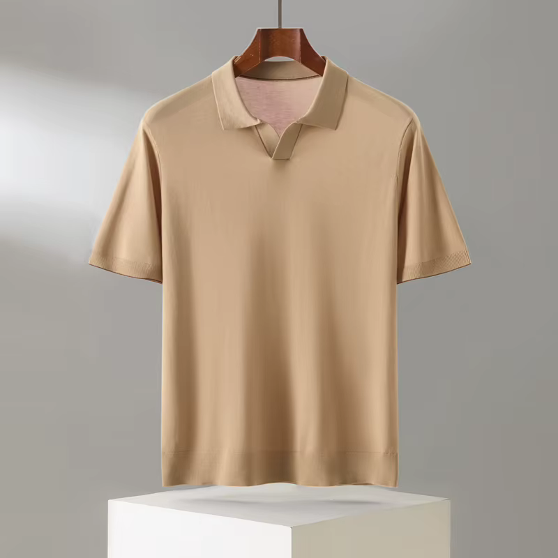 Été 100 Lyocell Tencel tricoté à manches courtes hommes couleur unie col POLO T-shirt avec demi