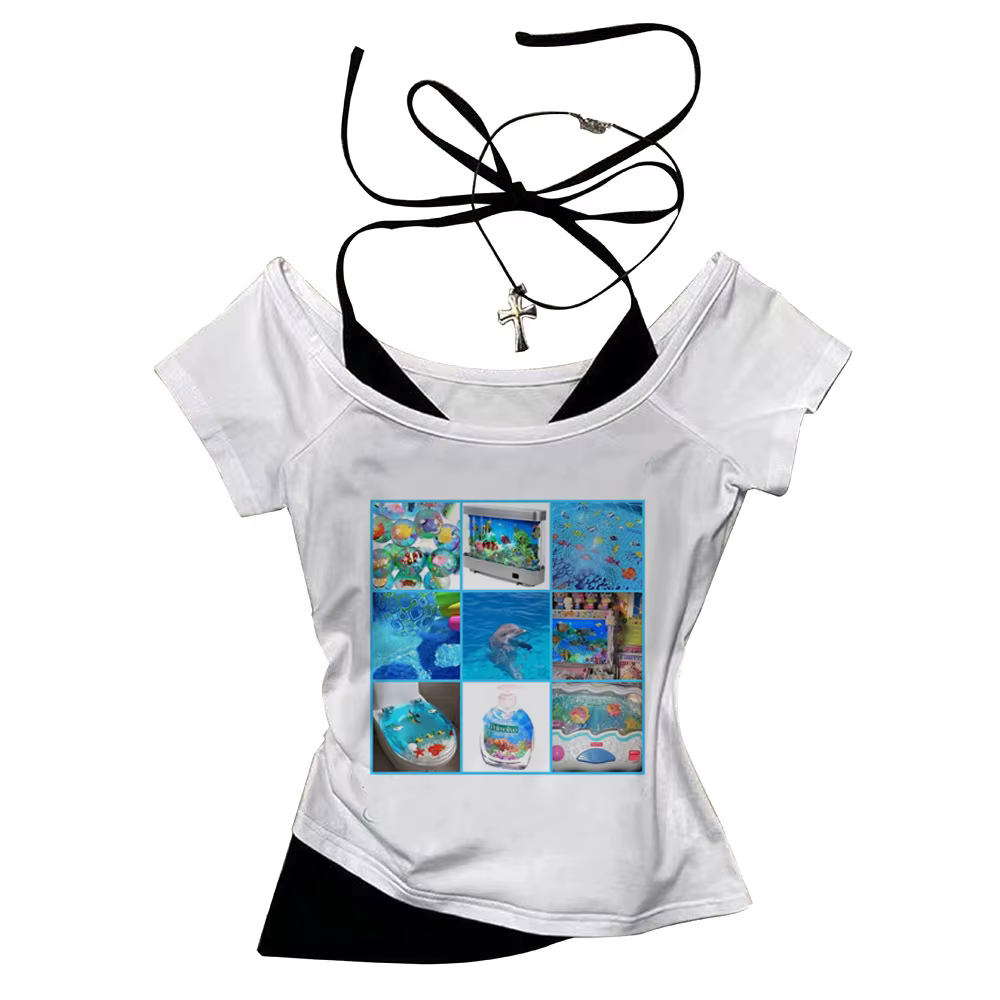 Frutiger Aero crop top harajuku mignon été gothique fée Grunge 2025 Streetwear adolescents t-shirt