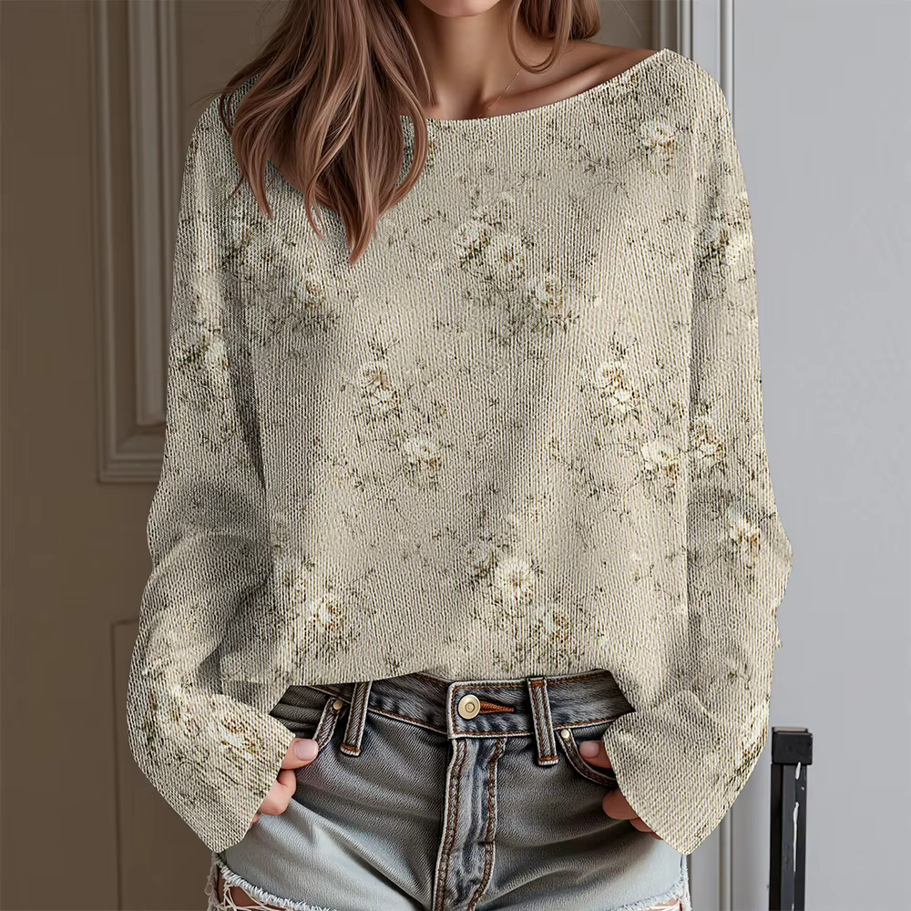 Cadeau de Saint-Valentin T-shirt floral à une épaule pour femme Coupe ample Haut à manches longues Chemisier Sweet Heart Hauts Harajuku Cottagecore