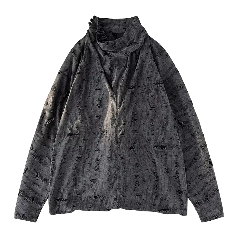 T-shirt à manches longues en coton déchiré pour hommes