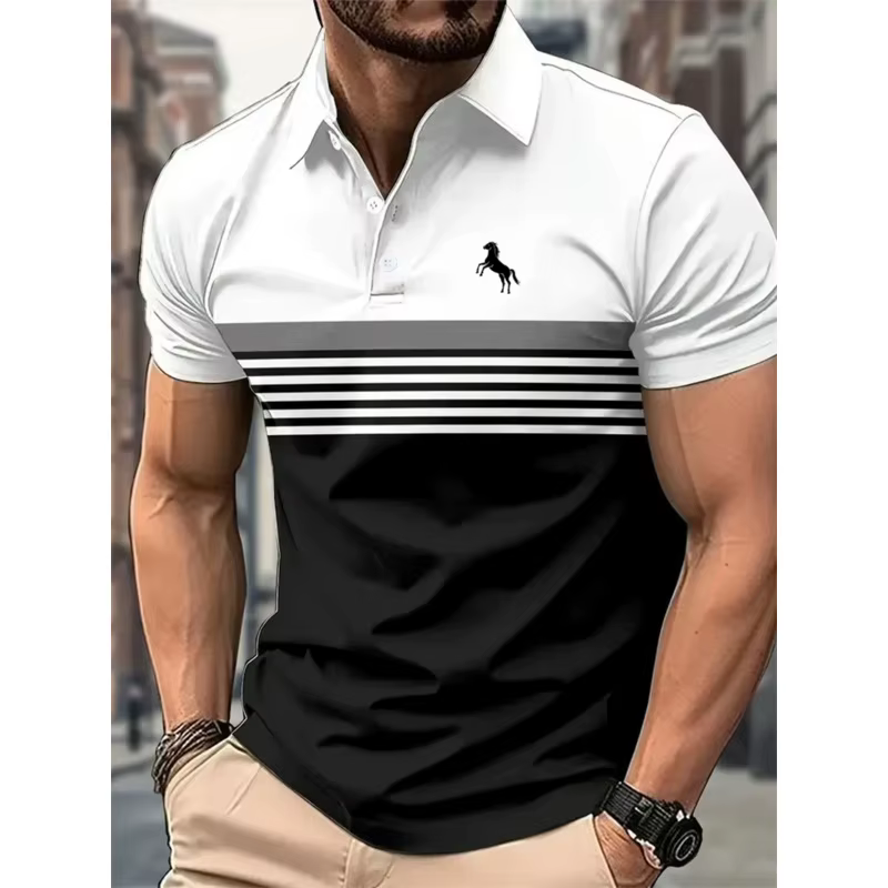 Chemises polo à rayures simples pour hommes