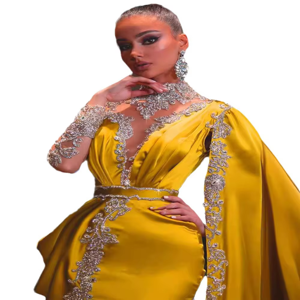 Robe longue à paillettes jaunes pour femmes