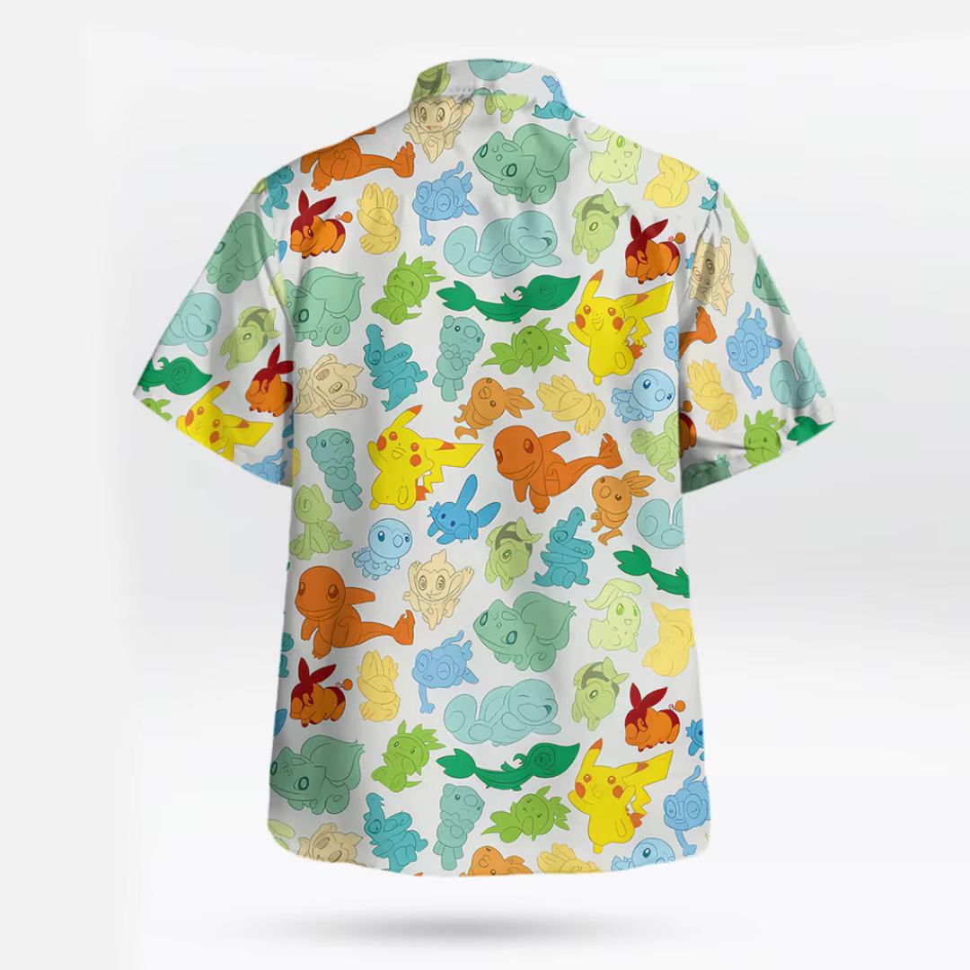 Chemise hawaïenne à imprimé coloré Pokémon Starter Characters