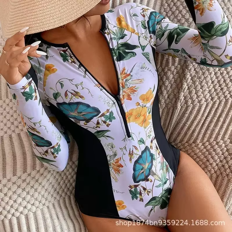 Maillot de bain une pièce à manches longues pour femme, costume de batterie, vêtements de plage, baigneur de piscine, sports, surf, natation, nouveau, 2024