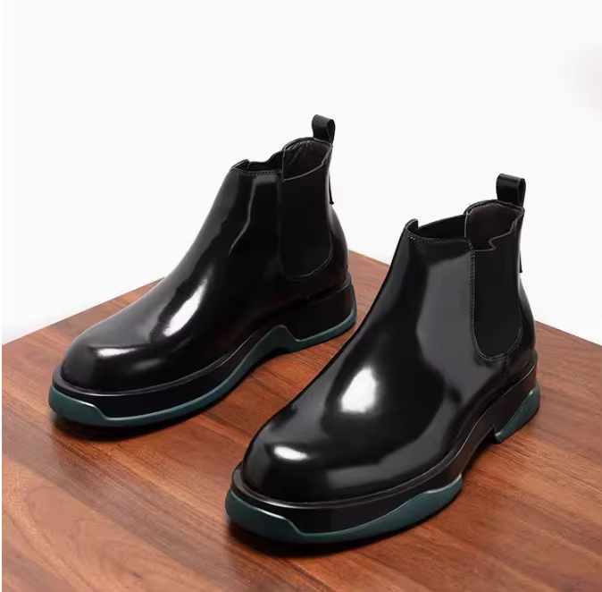 Bottes montantes pour hommes, bout rond, Style européen, mocassins de luxe confortables en cuir faits à la main, chaussures pour hommes
