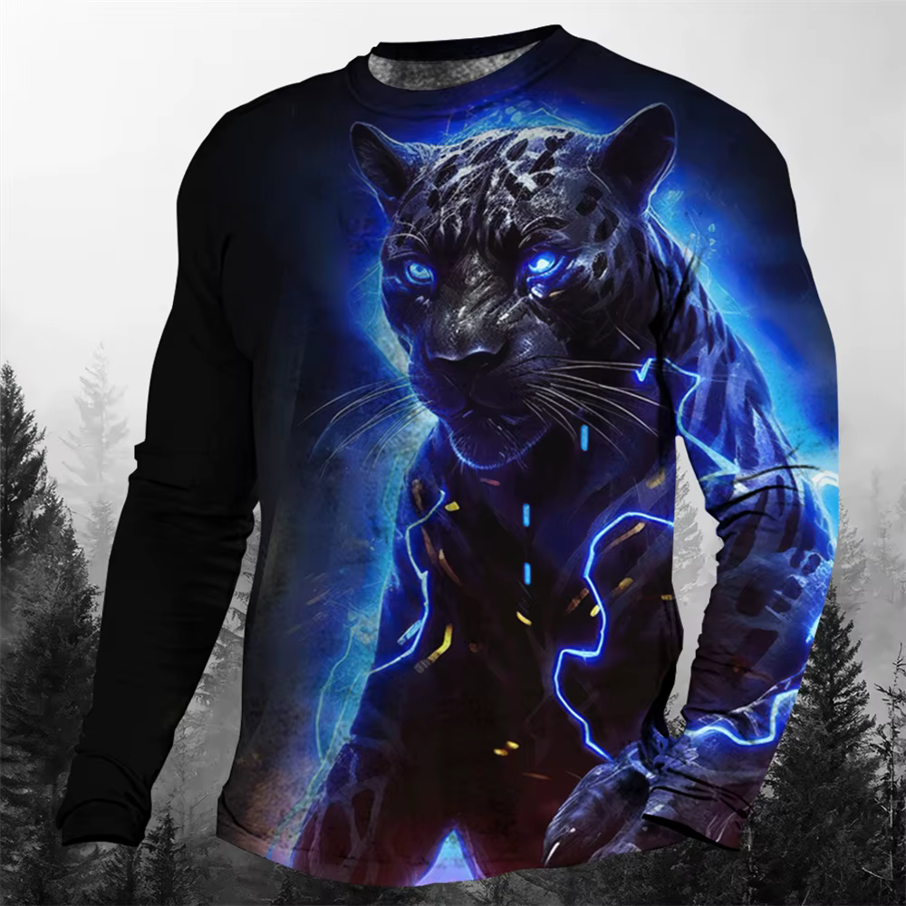 T-shirt à col rond imprimé animal léopard 3D pour hommes