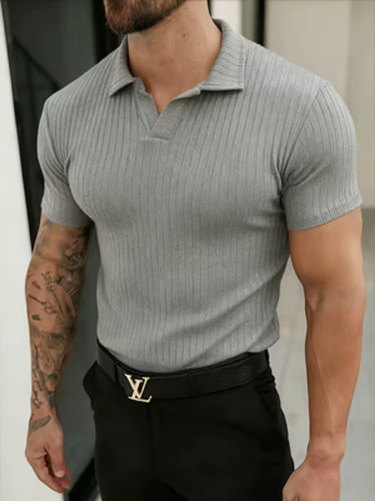 Polo à manches courtes en maille côtelée amincissante pour homme