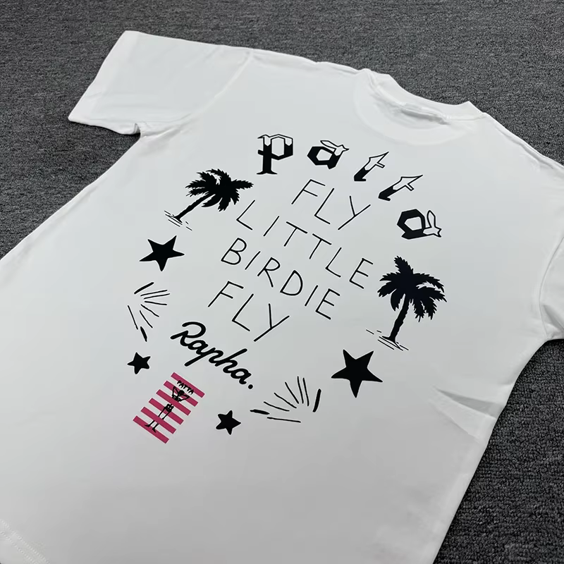 Nouveauté T-shirt Patta Style Streetwear Américain avec Imprimé Palmiers et Étoiles Hauts à Manches Courtes pour Homme