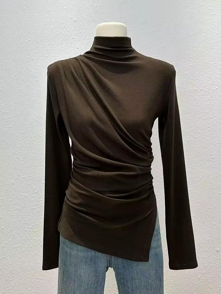 T-shirt à manches longues et col mi-haut pour femme
