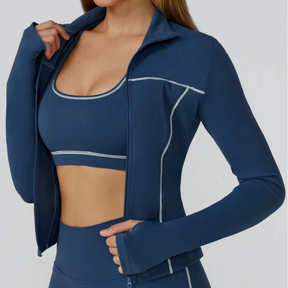 Coupe-vent serré mince femmes vestes de course gymnase Yoga sport veste à glissière cyclisme entraînement manteau haut
