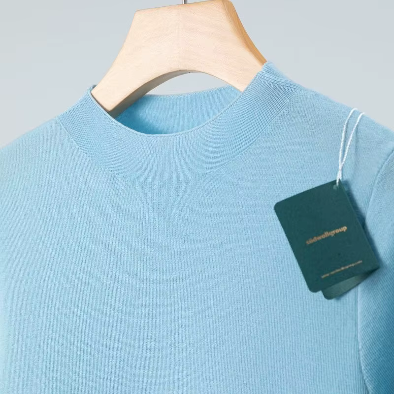 T-shirt en laine mérinos superfine 100% filé fin Yangtze allemand 120's, col semi-montant, tricoté à manches courtes, couche de base, coupe ajustée pour femme, pull fin tendance pour le quotidien