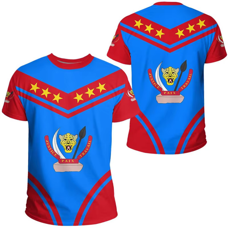 République démocratique du Congo drapeau impression 3D emblème National T-shirt été décontracté col rond t-shirts à manches courtes hauts