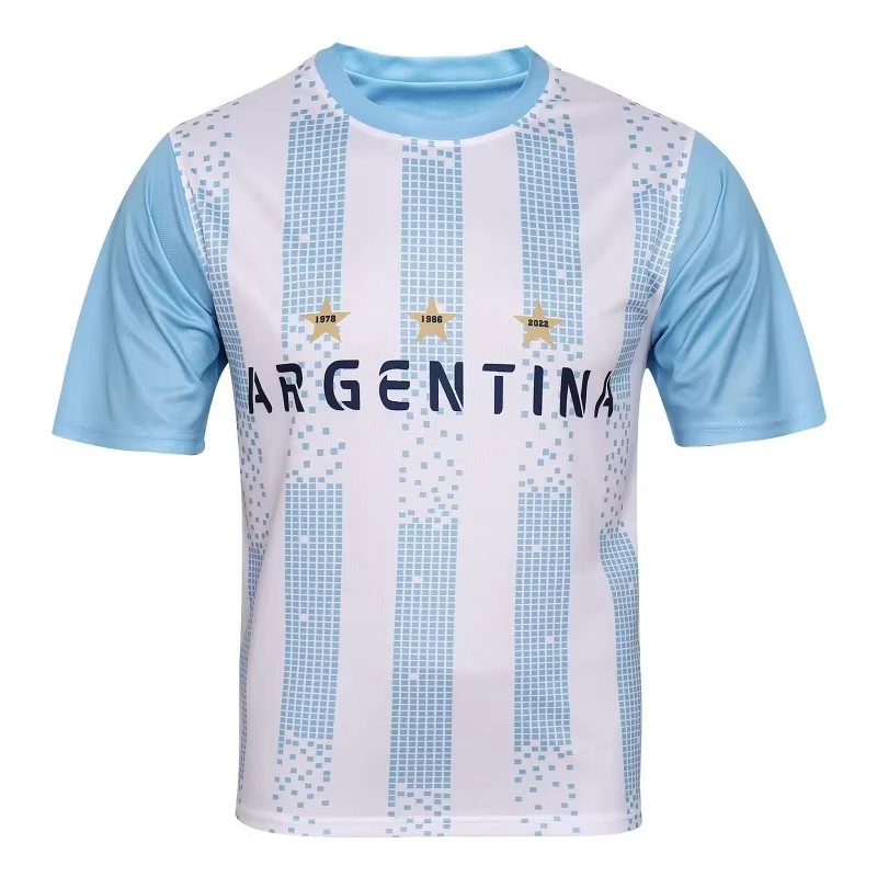 Maillot de football Argentine 3 étoiles pour hommes – T-shirt patriotique à manches courtes – Tenues assorties pour la famille SunMay