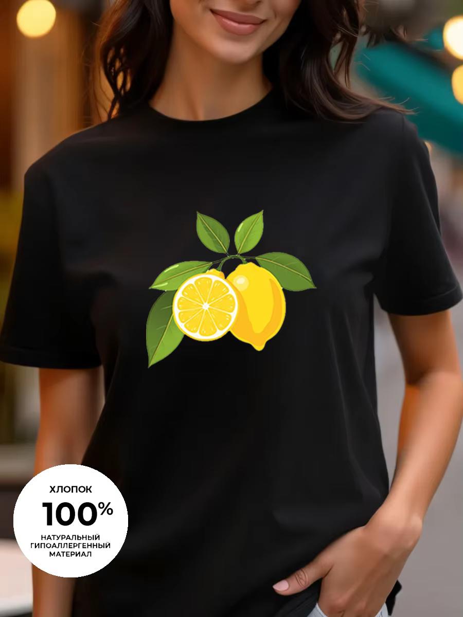 T-shirt femme imprimé fruits frais - Haut décontracté en pur coton à col rond et manches courtes