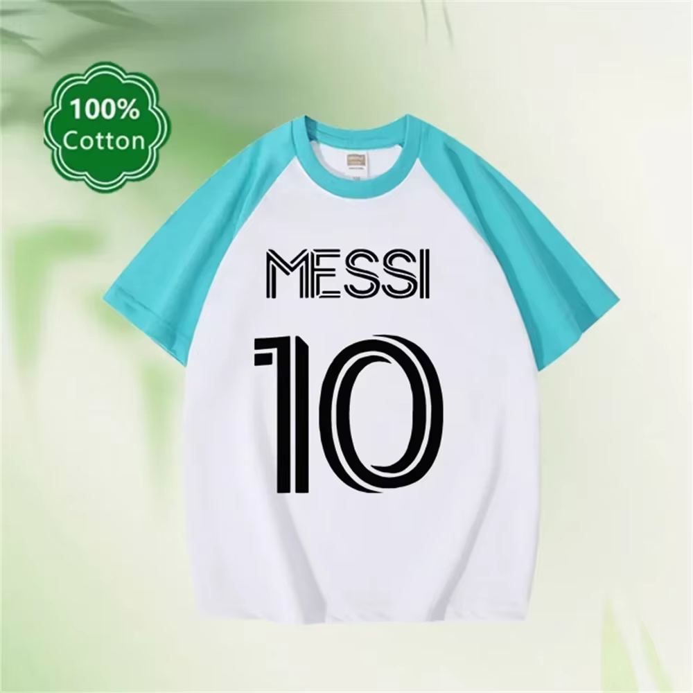 T-shirt en coton pour enfants de football imprimé simple Messi No. 10 haut de haute qualité