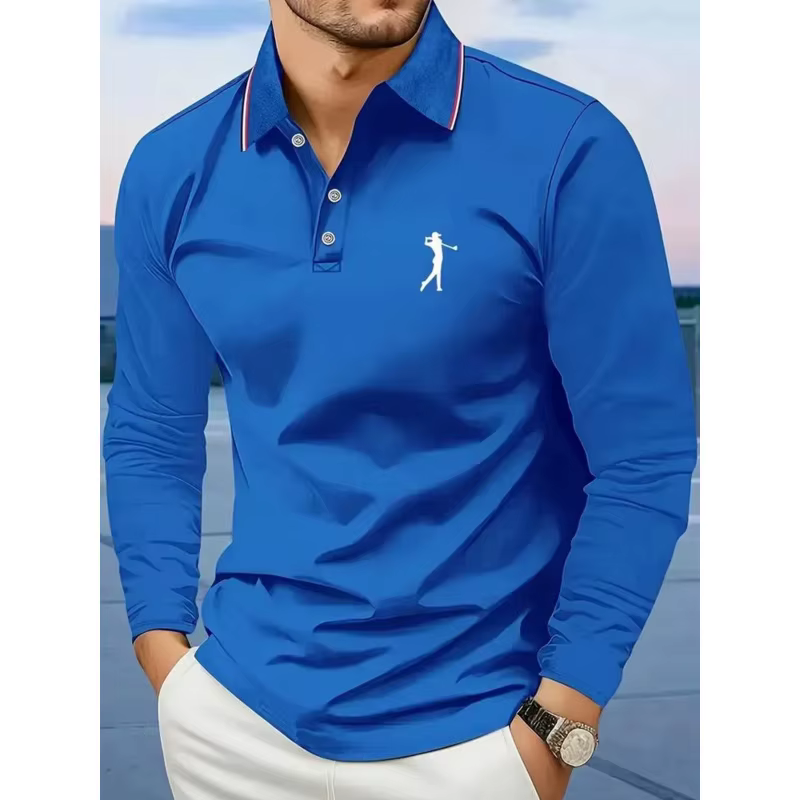 Polo décontracté à manches longues pour hommes