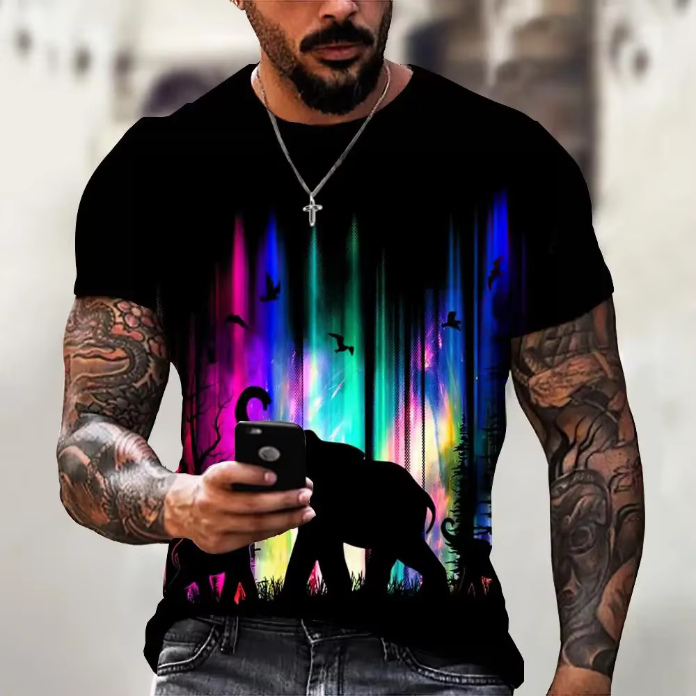 T-shirt à manches courtes imprimé animal 3D pour hommes