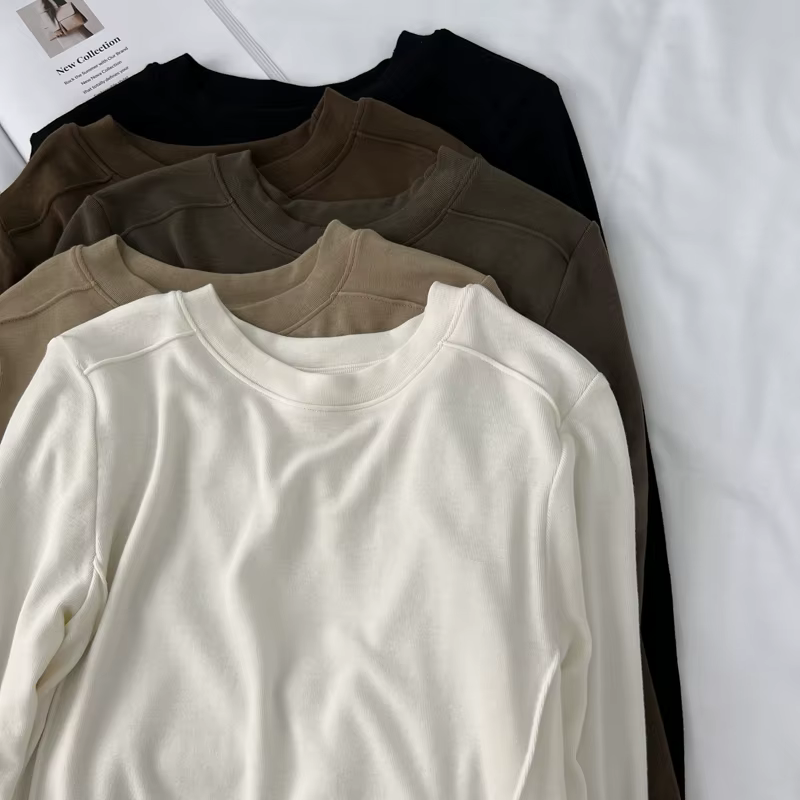 T-shirt à manches longues et col rond pour femme