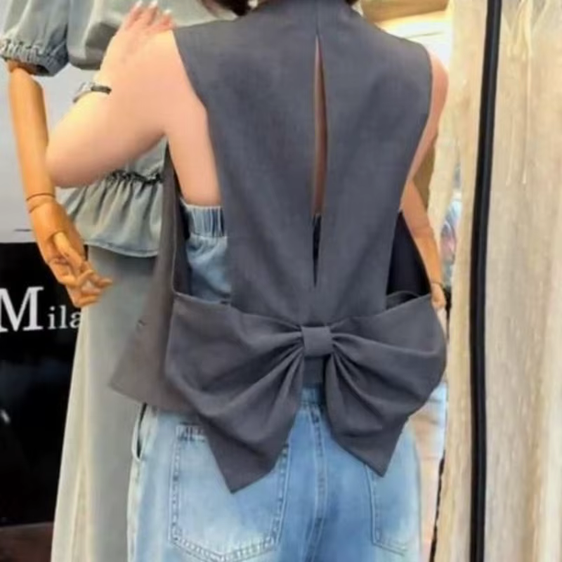 Gilet sans manches gris simple et tendance pour femme