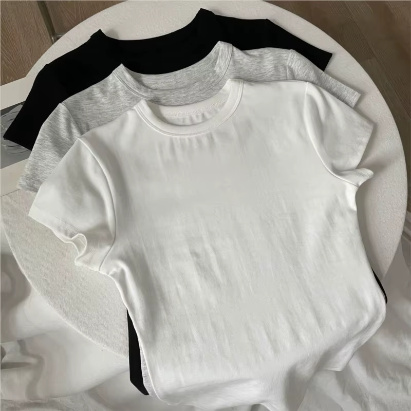 T-shirts en coton rose à col rond pour femmes
