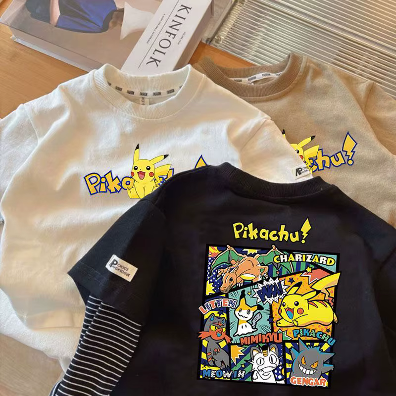 T-shirt pour enfants 100% coton Pokemon Pikachu Charizard Gengar imprimé