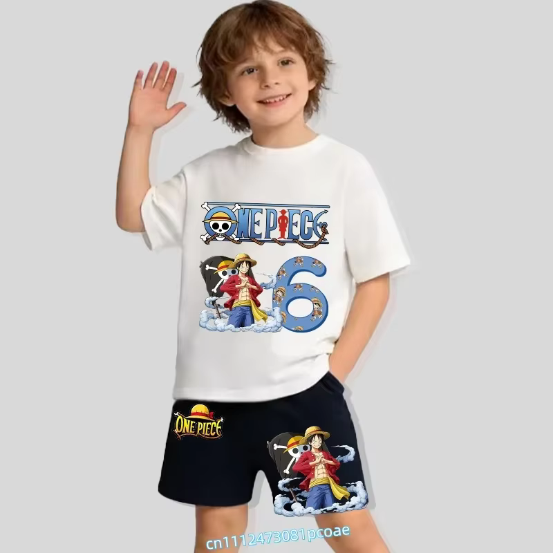 T-shirt d'été pour enfants - Short en coton à manches courtes pour garçons - Ensemble de 2 chemises de sport - Impression numérique 12345 Cartoon