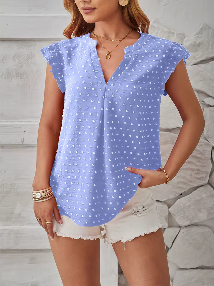 T-shirt en fibre à col en V rose pour femme