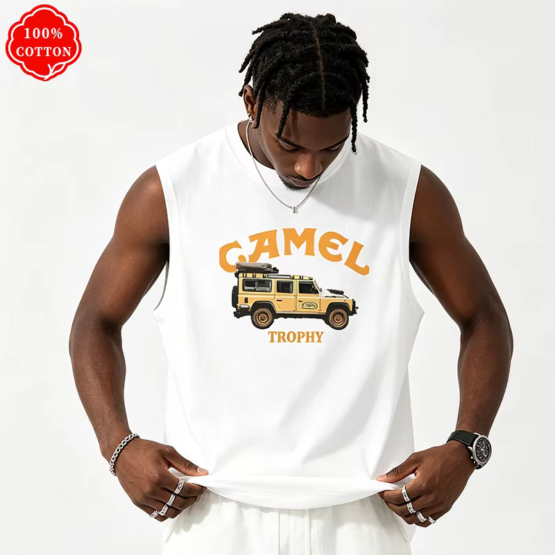 Débardeur Homme Oversize Imprimé Véhicule Classique Rallye Tout-Terrain 100% Coton Sans Manches Style Décontracté Ancien Temps Hauts d'Été - H21