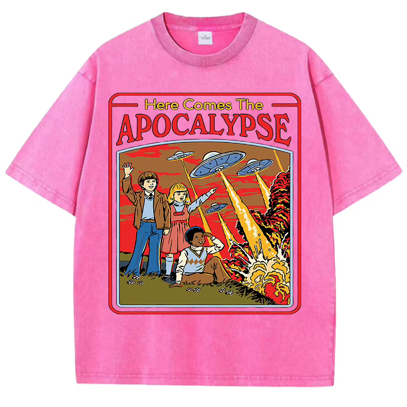 T-shirt vintage imprimé Apocalypse, style rétro délavé, pour homme, été, unisexe, en coton, tendance, effet délavé, confortable, doux, hauts pour homme