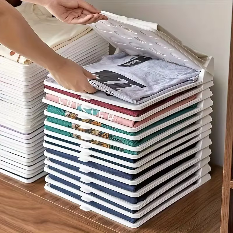 Planches de rangement de chemises empilables, rangement de vêtements pliables, gain de place, organisateur de tiroir de garde-robe pour t-shirts, pulls, utilisation en placard