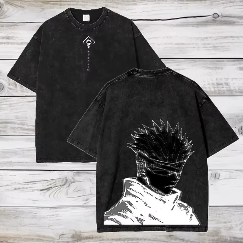 T-shirt Unisexe en Coton Lavé Gojo Satoru Jujutsu Kaisen Été 2026 – Vêtement Streetwear à Manches Courtes