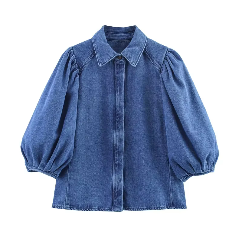 Kaopu printemps été 2025 mode rétro décontracté chemise pour femme Design Simple haut boutonné coton Polyester mélange coupe ajustée