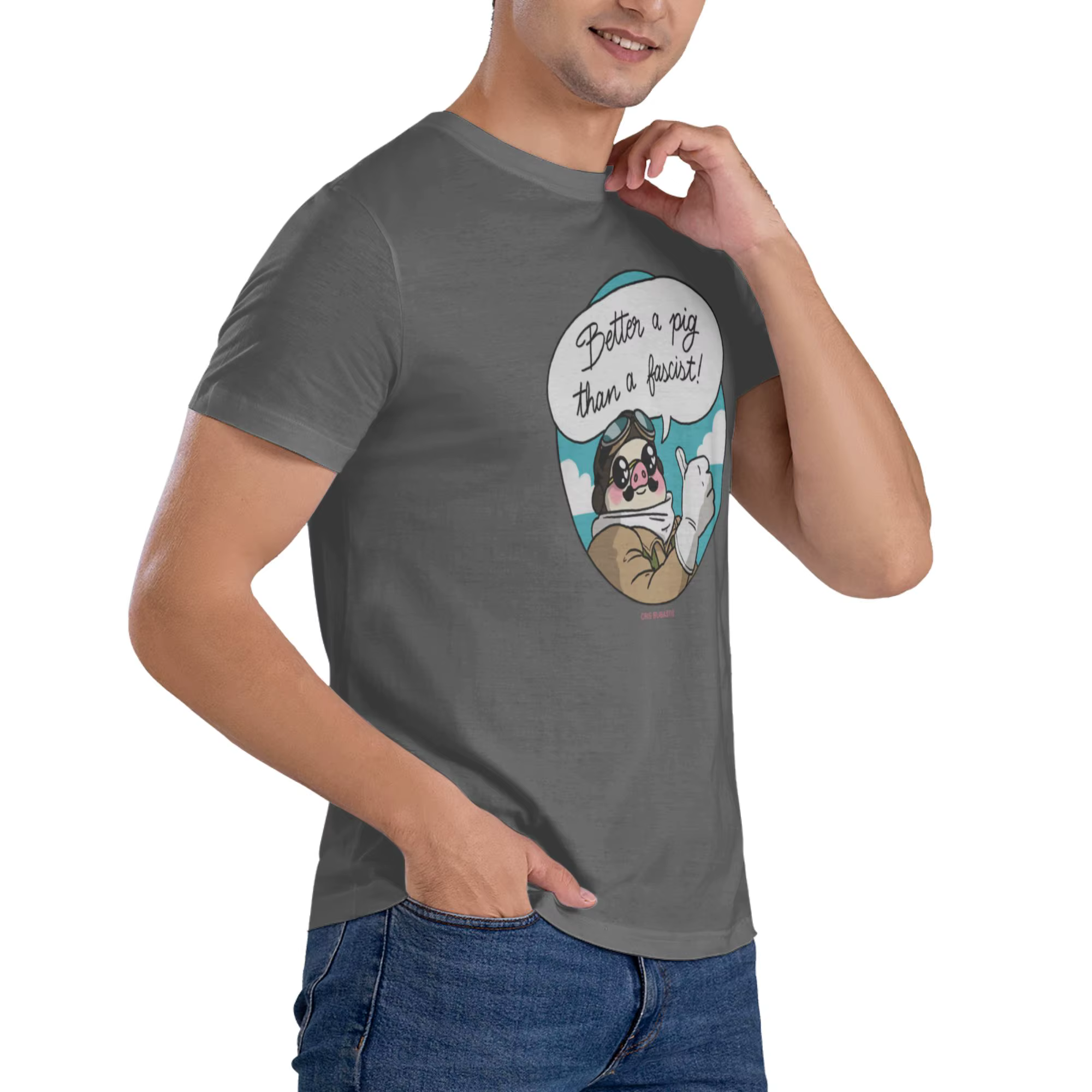Drôle : mieux vaut un cochon qu'un fasciste ! T-shirt imprimé pour hommes