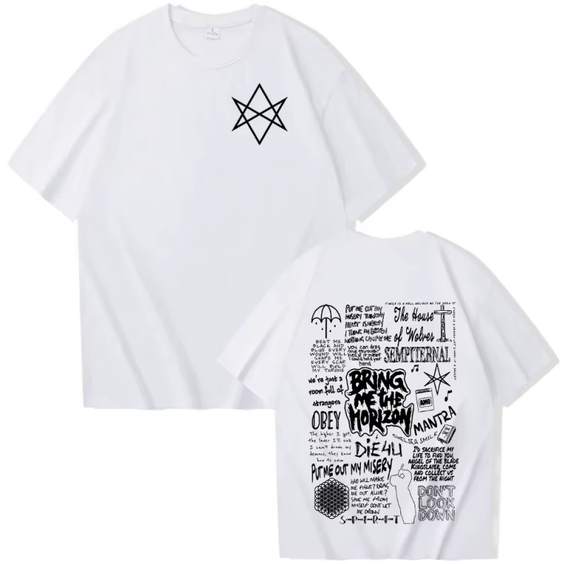 Bring Me The Horizon T-shirt imprimé pour hommes 100% coton Y2K Hip-Hop Street décontracté à manches courtes été ample