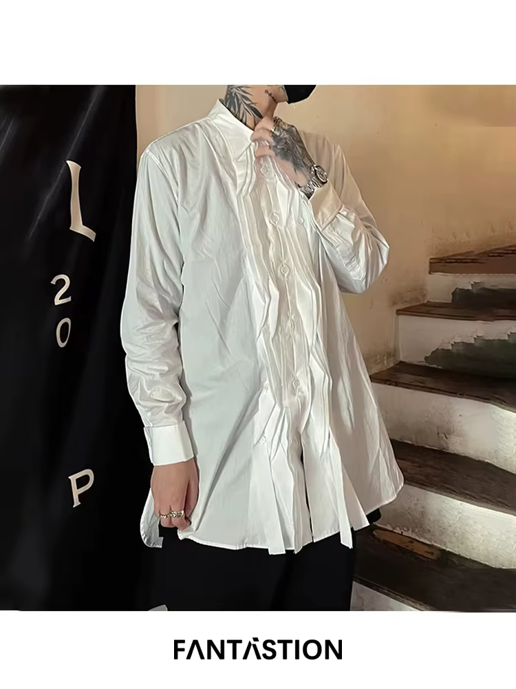 FANTASTION chemise de smoking d'inspiration vintage avec ruban plissé détail chemisier surdimensionné à manches longues coupe ample pour un décontracté chic