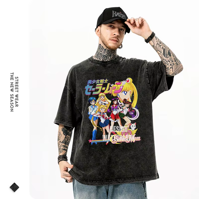 Bandai Anime s-sailor lune T-shirts Vintage lavé Michiru t-shirt Tsukino Rei Makoto Marina Usagi hauts