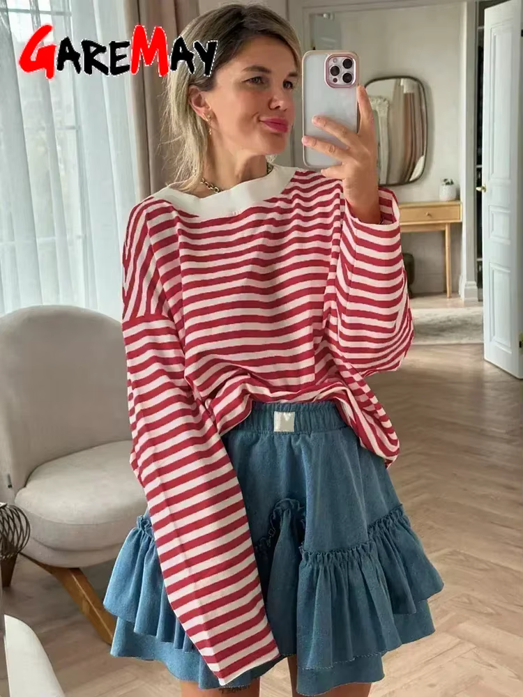 T-shirt Rayé à Manches sulfpour Femme