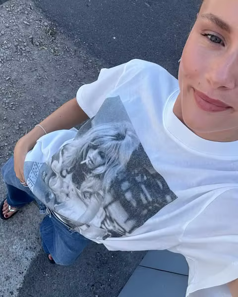 T-shirt blanc imprimé graphique femmes col rond manches courtes 2025 coton été