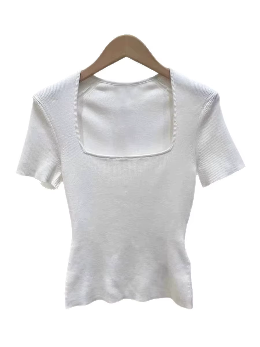 T-shirt en tricot à col carré pour femme