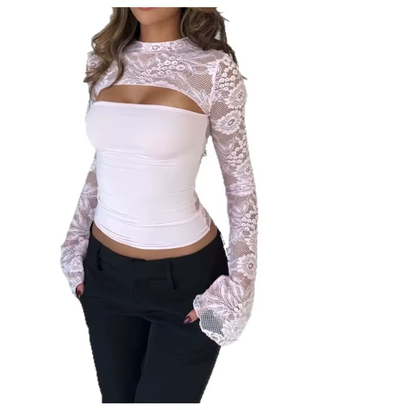 Nouveau T-shirt en dentelle pour femmes haut polyvalent vêtements