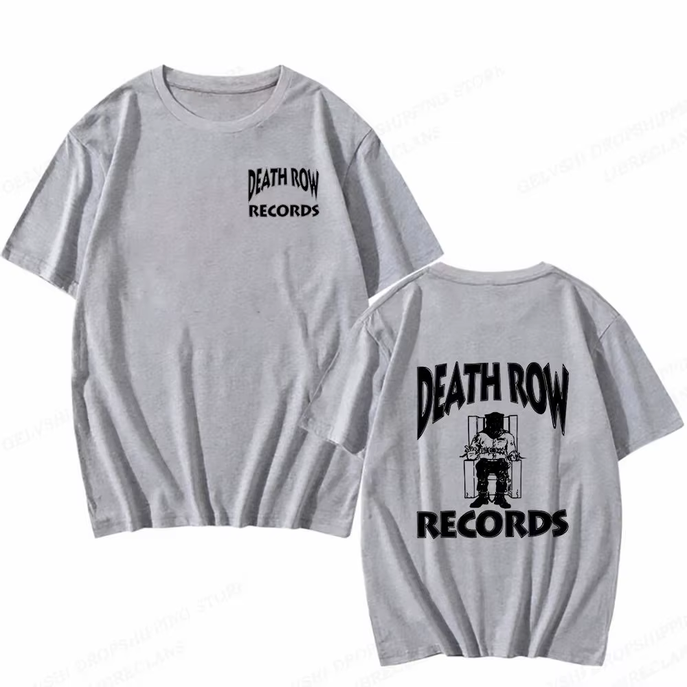 Death Row Records T-shirt graphique pour hommes en coton Hip Hop Streetwear à manches courtes