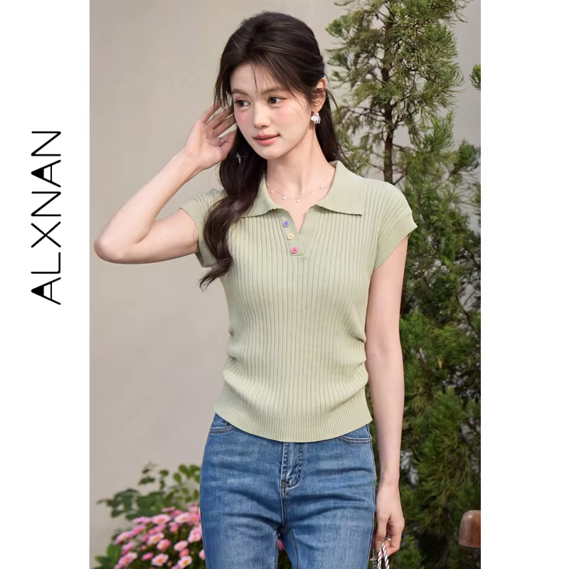 ALXNAN T-shirt pour femme à col revers
