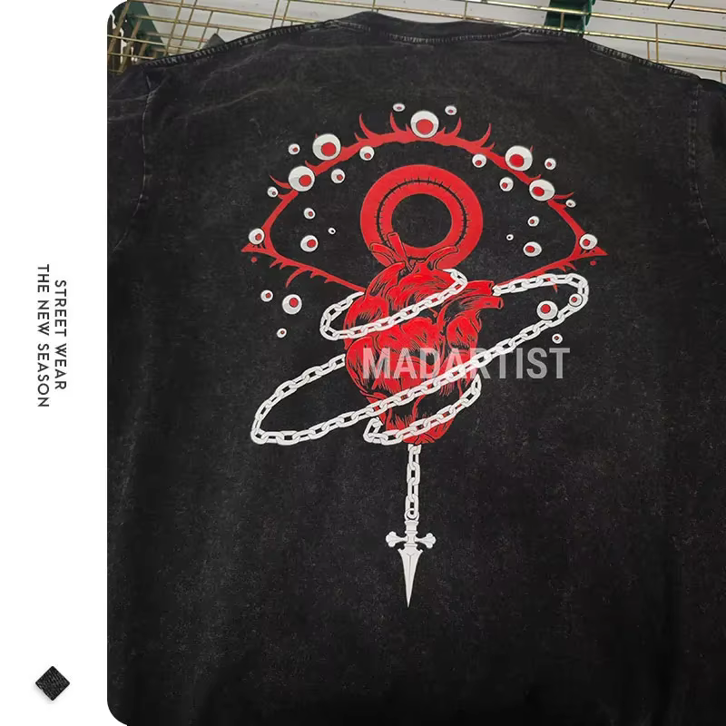 Kurapika T-shirts Vintage lavé Anime Hunter t-shirt surdimensionné Manga Killua Zoldyck Gon Hisoka Chrollo hauts