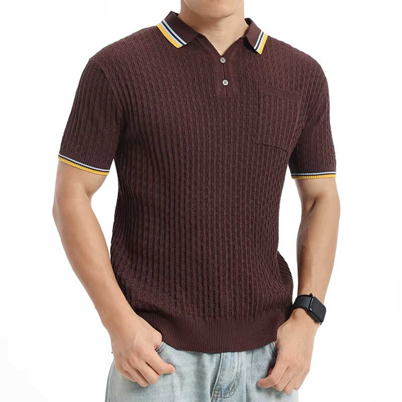 Polo en maille de soie glacée à revers pour homme