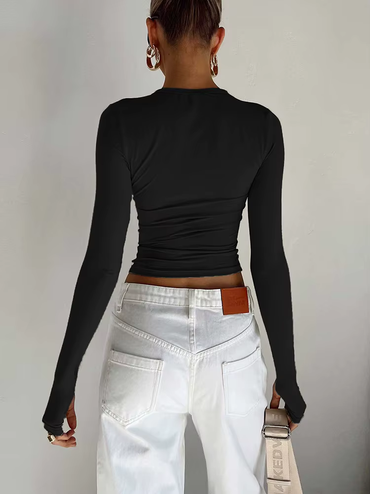 T-shirt à manches longues et col rond pour femme