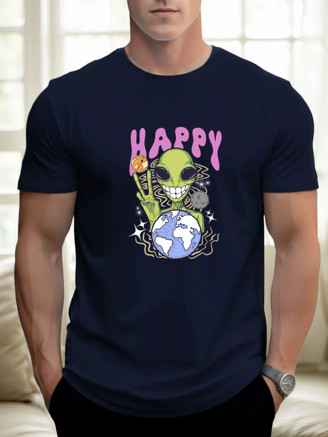 T-shirt pour hommes alien 100 % coton impression graphique été